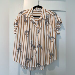 EUC! Jane and Delancey Brown and White Striped Button Down Shirt